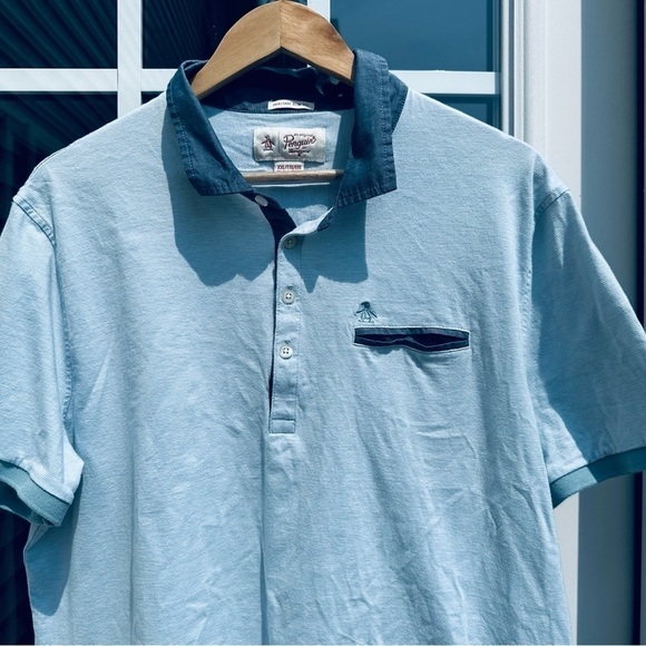 Original Penguin Men's XX-Large Blue Cotton Heritage Slim Fit Polo Shirt - Picture 4 of 6